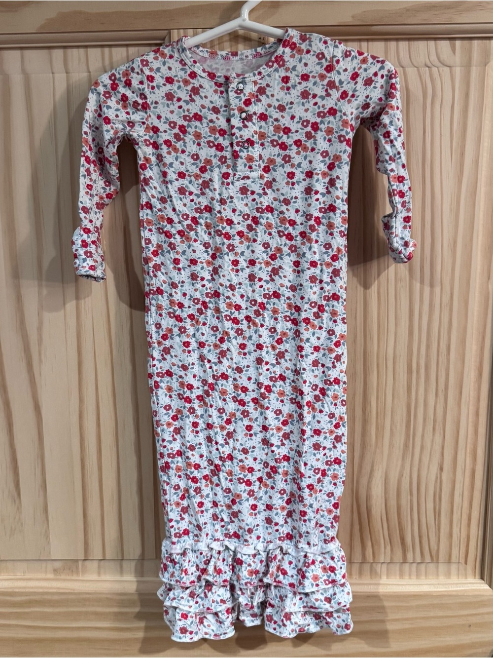 Sweet Bamboo Floral Ruffle Baby Sleep Gown Red Orange Viscose Bamboo‎ OS